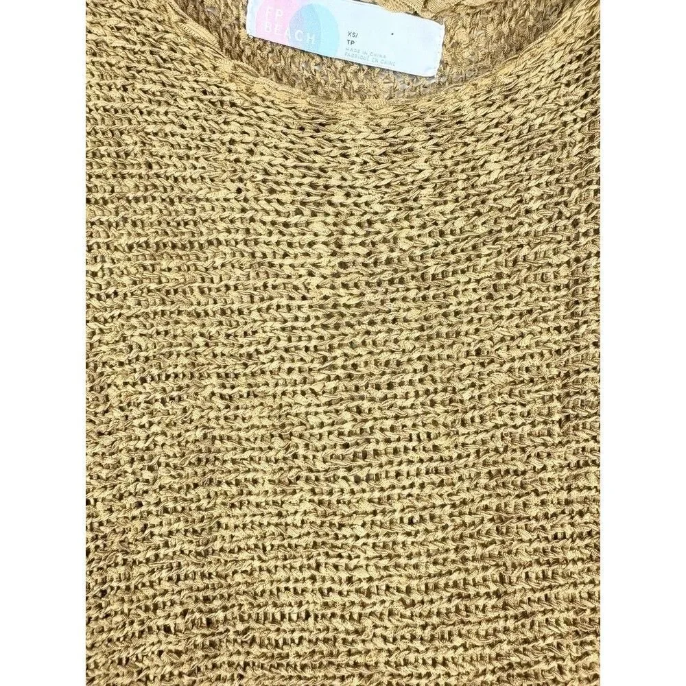Free People FP Beach Cover-Up Tunic Beach Resort Swim Pool Oversized Gold Sz XS